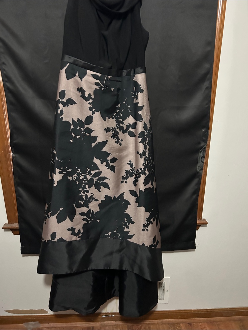 Max & Cleo Black and Taupe Floral One-Shoulder Dress